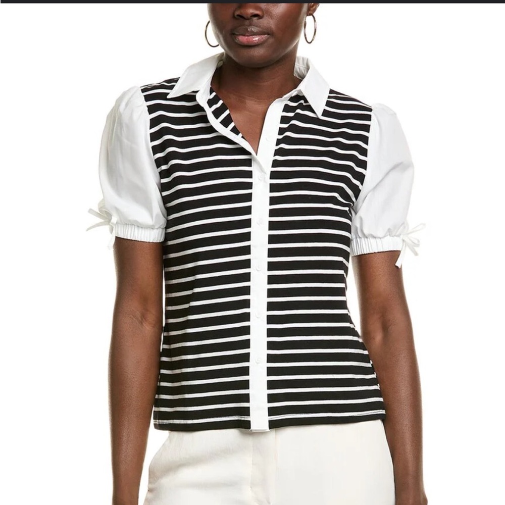 Nanette lepore black white striped blouse
